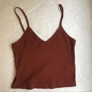 Topshop Brick Red Ribbed Crop Cami